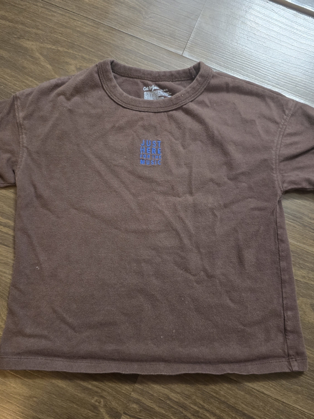 Cat & Jack Brown Short Sleeve Tee with Blue Chest Embroidery